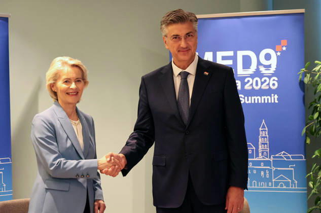 Prime minister of Croatia Andrej Plenkovic meets with President of the European Commission Ursula von der Leyen Prime minister of Croatia Andrej Plenkovic meets with President of the European Commission Ursula von der Leyen ahead of MED9 Summit at hotel Radison Blu in Split, Croatia, on October 06, 2026.  IvanaxIvanovic PIXSELL