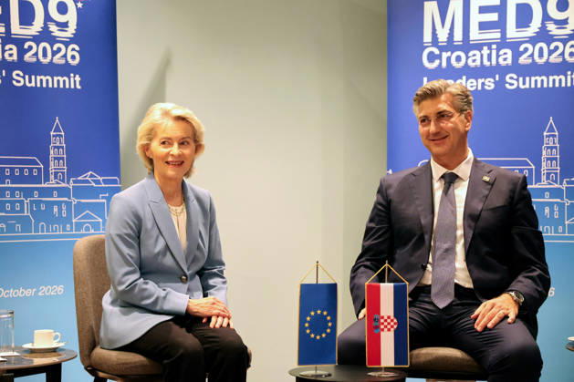 Prime minister of Croatia Andrej Plenkovic meets with President of the European Commission Ursula von der Leyen Prime minister of Croatia Andrej Plenkovic meets with President of the European Commission Ursula von der Leyen ahead of MED9 Summit at hotel Radison Blu in Split, Croatia, on October 06, 2026.  IvanaxIvanovic PIXSELL