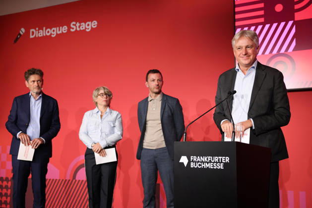 Opening of the 78th Frankfurt Book Fair: Juergen Boos, Director of the Frankfurt Book Fair, speaks at the opening press conference for the 2026 Frankfurt Book Fair. The Guest of Honor country in 2026 is the Czech Republic. The 78th Frankfurt Book Fair will take place from October 7–11, 2026, at the Frankfurt am Main Exhibition Center in Hesse, Germany. 2026-10-06_frankfurter-buchmesse_25
