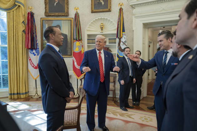 October 6, 2026, Washington, Dc, United States of America: U.S. President Donald Trump speaks with golfer Tiger Woods and officials in the Oval Office of the White House, February 20, 2025 in Washington, D.C. Woods, who received the Presidential Medal of Freedom from Trump in 2019, joined PGA Tour leaders at the White House for talks on a proposed deal with Saudi ArabiaÃ¢â‚¬â ¢s Public Investment Fund before Trump introduced him as a surprise guest at a Black History Month reception. Washington United States of America - ZUMAp138 20261006_zaa_p138_012 Copyright: xJoycexN.xBoghosian WhitexHousex