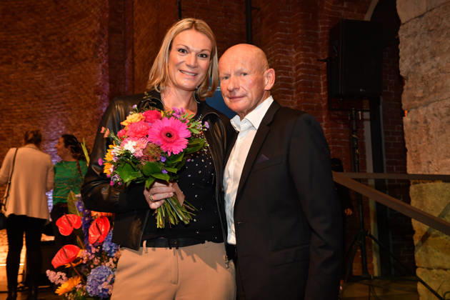 Maria Höfl Riesch with her boyfriend Johann Schrempf; Award Ceremony for the Bavarian State Medal for Social Service, 2026; All Saints Day; Hofkirche, Munich; October 6, 2026