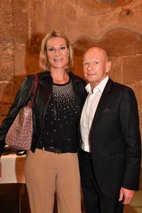 Maria Höfl Riesch with her boyfriend Johann Schrempf; Award Ceremony for the Bavarian State Medal for Social Service, 2026; All Saints Day; Hofkirche, Munich; October 6, 2026