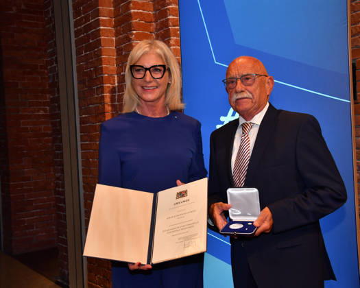 Ulrike Scharf, Bavarian Minister of State, and Günter Pelkowski: Award Ceremony for the Bavarian State Medal for Social Service, 2026, All Saints Day, Hofkirche, Munich, October 6, 2026