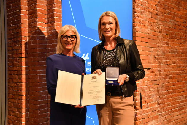 Ulrike Scharf, Bavarian Minister of State, and Maria Höfl Riesch: Award Ceremony for the Bavarian State Medal for Social Service 2026, All Saints Day, Hofkirche, Munich, October 6, 2026
