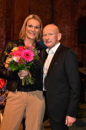 Maria Höfl Riesch with her boyfriend Johann Schrempf; Award Ceremony for the Bavarian State Medal for Social Service, 2026; All Saints Day; Hofkirche, Munich; October 6, 2026