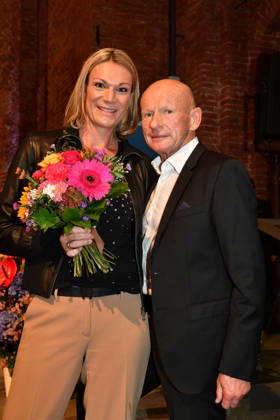Maria Höfl Riesch with her boyfriend Johann Schrempf; Award Ceremony for the Bavarian State Medal for Social Service, 2026; All Saints Day; Hofkirche, Munich; October 6, 2026