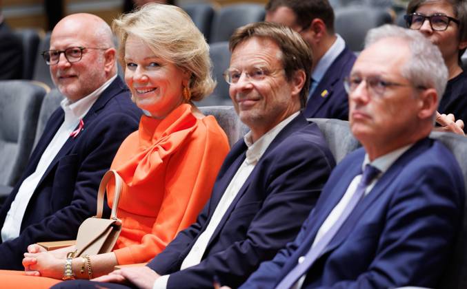 Queen Mathilde of Belgium pictured during the conference AI in balance organised by Federal Council for Sustainable Development, on Tuesday 6 October 2026 in Brussels. The conference program will feature presentations by various experts and multidisciplinary panel discussions on the societal, social, and environmental challenges posed by artificial intelligence.  BENOITxDOPPAGNE 188962491
