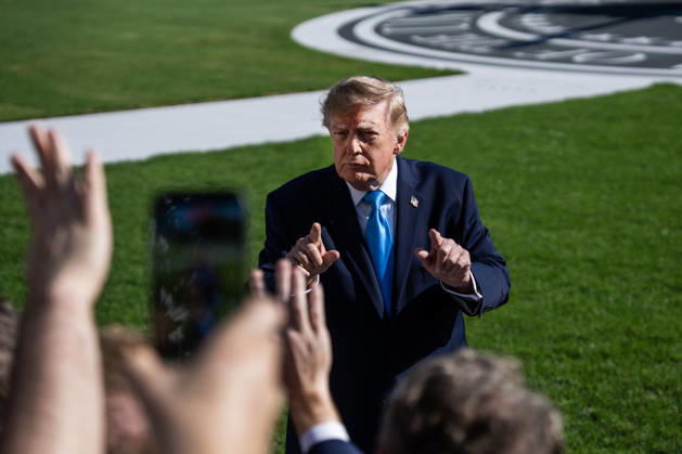 White House Departure 10 05 26 UNITED STATES - OCTOBER 5: President Donald Trump speaks with reporters on the South Lawn of the White House before boarding Marine One en route to Nebraska on Monday, October 5, 2026. (Tom Williams CQ Roll Call) Washington DC United States EDITORIAL USE ONLY Copyright: x2026xCQ-RollxCall,xInc.x TomxWilliamsx rollcallpix173149
