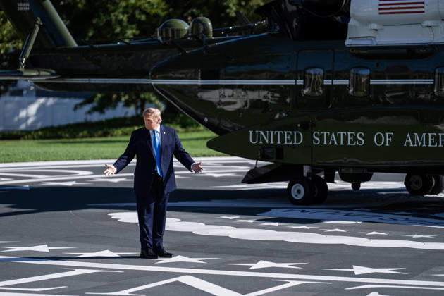 White House Departure 10 05 26 UNITED STATES - OCTOBER 5: President Donald Trump looks at the new helipad on the South Lawn of the White House before boarding Marine One en route to Nebraska on Monday, October 5, 2026. (Tom Williams CQ Roll Call) Washington DC United States EDITORIAL USE ONLY Copyright: x2026xCQ-RollxCall,xInc.x TomxWilliamsx rollcallpix173150