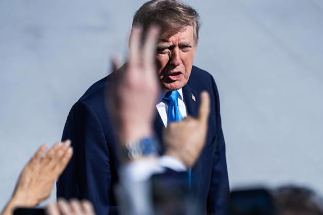 White House Departure 10 05 26 UNITED STATES - OCTOBER 5: President Donald Trump speaks with reporters on the South Lawn of the White House before boarding Marine One en route to Nebraska on Monday, October 5, 2026. (Tom Williams CQ Roll Call) Washington DC United States EDITORIAL USE ONLY Copyright: x2026xCQ-RollxCall,xInc.x TomxWilliamsx rollcallpix173152