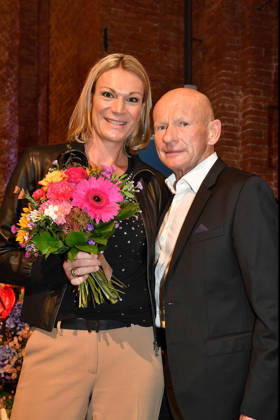Maria Höfl Riesch and Johann Schrempf at the presentation of the Bavarian State Medal for Social Merit at the All Saints Court Church, Residenz on October 6, 2026, in Munich. Maria Riesch and Johann Schrempf attend the presentation of the Bavarian State Medal for Social Mer