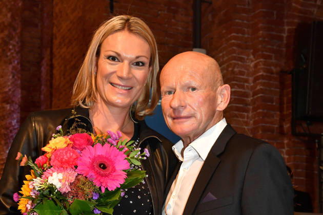 Maria Höfl Riesch and Johann Schrempf at the presentation of the Bavarian State Medal for Social Merit at the All Saints Court Church, Residenz on October 6, 2026, in Munich. Maria Riesch and Johann Schrempf attend the presentation of the Bavarian State Medal for Social Mer