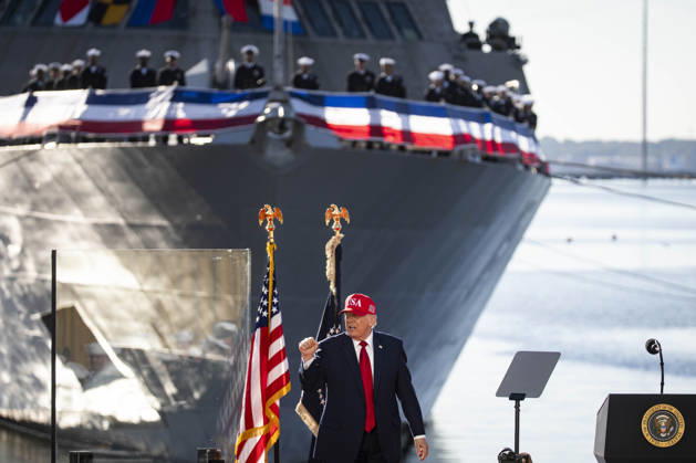 President Donald Trump during an event at Tradepoint Atlantic in Sparrows Point, Marylan on Tuesday, Oct. 6, 2026. Anduril Industries, known for building drones and autonomous aircraft, is investing $3.7 billion to build a massive new shipbuilding facility named Arsenal 2 in Maryland, a move that will enhance the US Navy s nuclear-powered submarine production. BAL20261006126 AlxDrago
