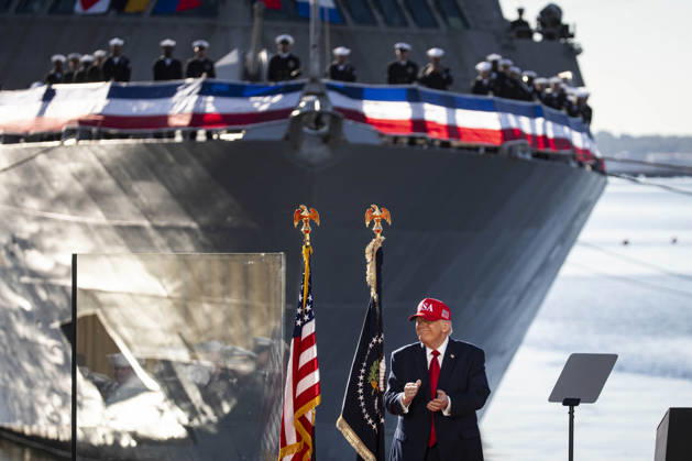 President Donald Trump during an event at Tradepoint Atlantic in Sparrows Point, Marylan on Tuesday, Oct. 6, 2026. Anduril Industries, known for building drones and autonomous aircraft, is investing $3.7 billion to build a massive new shipbuilding facility named Arsenal 2 in Maryland, a move that will enhance the US Navy s nuclear-powered submarine production. BAL20261006127 AlxDrago