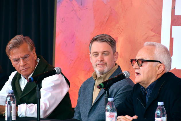 NEW YORK, NY- OCTOBER 6: Aaron Sorkin, Michael Arden and Bradley Whitford at the press conference for A Few Good Men at Lincoln Center Theater in the Vivian Beaumont Theatre on October 6, 2026 in New York City. Copyright: xmpi099 MediaPunchx