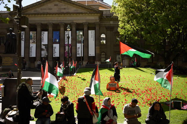 PRO-PALESTINE VIGIL, Pro-Palestine protestors hold a vigil for Gaza at the State Library Victoria in Melbourne, Wednesday, October 7, 2026. ( NO ARCHIVING MELBOURNE VICTORIA Australia Copyright: xJOELxCARRETTx 20261007197150164605
