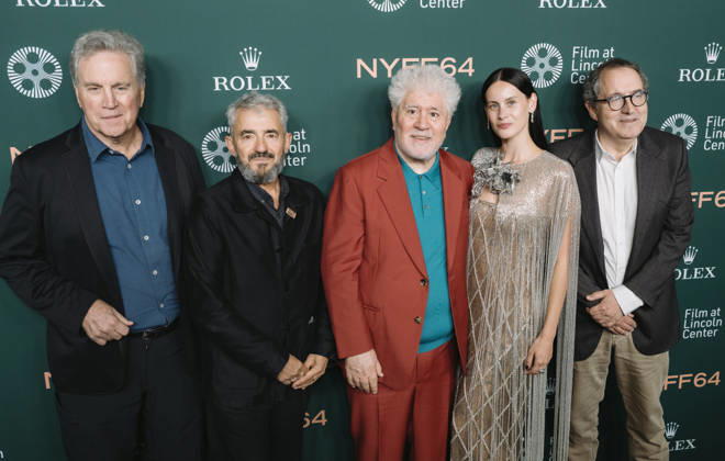 October 6, 2026, Brooklyn, Ny, United States: Tom Bernard, Daniel Battsek, Pedro Almodovar, Milena Smit and Michael Barker attend the 64th New York Film Festival Pedro AlmodovarÃ¢â‚¬â ¢s Bitter Christmas U.S. Premiere. Held at Alice Tully Hall at Lincoln Center in New York. Dinara Khairova Zuma Press. October 6, 2026. Brooklyn United States - ZUMAp281 20261006_zea_p281_002 Copyright: xPhotoxImagexPressx