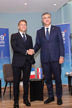 EU MED9 Bilateral meet Plenkovic - Macron Croatian Prime Minister Andrej Plenkovic meets French President Emmanuel Macron during bilateral meetings on the sidelines of the EU MED9 summit in Split, Croatia on October 7, 2027. IvanaxIvanovic PIXSELL