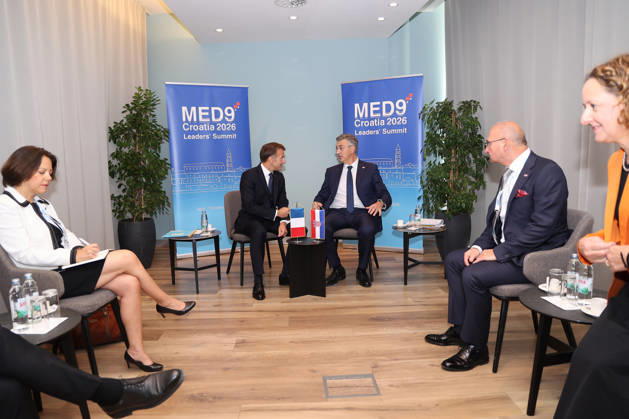 EU MED9 Bilateral meet Plenkovic - Macron Croatian Prime Minister Andrej Plenkovic meets French President Emmanuel Macron during bilateral meetings on the sidelines of the EU MED9 summit in Split, Croatia on October 7, 2027. IvanaxIvanovic PIXSELL