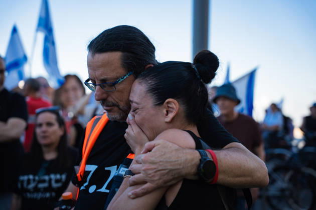 October 7, 2026, Tel Aviv, Tel Aviv, Israel: A protester comforts a tearful woman at a protest blaming the Israeli government for itâ€⠢s responsibility for October 7th on the third anniversary of the massacre. Tel Aviv Israel - ZUMAg280 20261007_znp_g280_004 Copyright: xYoavxGinsburgx