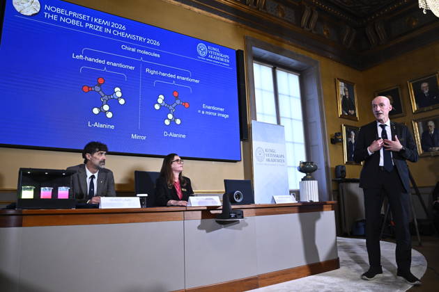 Henri Kagan and Kenso Soai are awarded the 2026 Nobel Prize in Chemistry during a press conference at the Royal Swedish Academy of Sciences in Stockholm, Sweden, on October 7, 2026 STOCKHOLM SWEDEN x10080x Copyright: xFredrikxSandberg TTx SWEDEN NOBEL PRIZE 2026 CHEMISTRY 0RuopDcPZdY