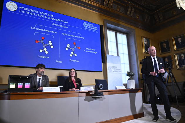 Henri Kagan and Kenso Soai are awarded the 2026 Nobel Prize in Chemistry during a press conference at the Royal Swedish Academy of Sciences in Stockholm, Sweden, on October 7, 2026 STOCKHOLM SWEDEN x10080x Copyright: xFredrikxSandberg TTx SWEDEN NOBEL PRIZE 2026 CHEMISTRY ueaPjNNafwE
