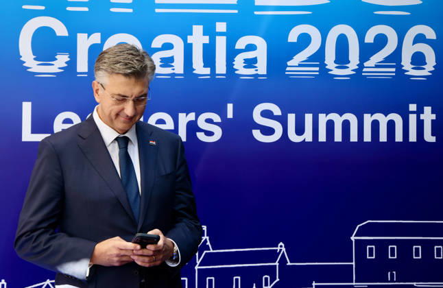 EU MED9 Prime Minister of Croatia Andrej Plenkovic welcomes Prime Minister of Potugal Luis Montenegro for EU MED9 summit at Split, Croatia on October 7, 2026.  IvoxCagalj PIXSELL