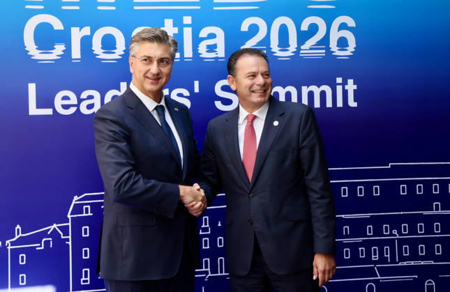 EU MED9 Prime Minister of Croatia Andrej Plenkovic welcomes Prime Minister of Potugal Luis Montenegro for EU MED9 summit at Split, Croatia on October 7, 2026. IvoxCagalj PIXSELL