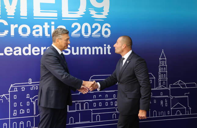 EU MED9 Prime Minister of Croatia Andrej Plenkovic welcomes Prime Minister of Malta Robert Abela for EU MED9 summit at Split, Croatia on October 7, 2026. Photo IvoxCagalj PIXSELL