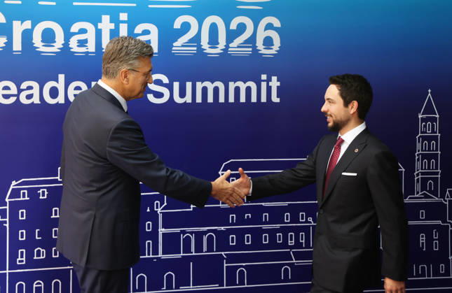 EU MED9 Prime Minister of Croatia Andrej Plenkovic welcomes Crown Prince Hussein of Jordan Hussein bin Abdullah al-Hashimi for EU MED9 summit at Split, Croatia on October 7, 2026. IvoxCagalj PIXSELL