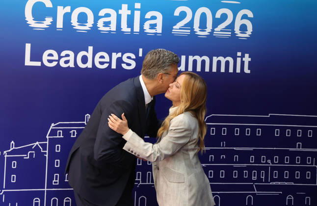 EU MED9 Prime Minister of Croatia Andrej Plenkovic welcomes Prime Minister of Italy Giorgia Meloni for EU MED9 summit at Split, Croatia on October 7, 2026. IvoxCagalj PIXSELL