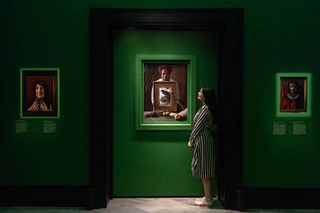 Tim Walker s Fairyland: Love and Legends Photo Call at National Portrait Gallery, London, UK - 7 October 2026 A staff member views (L-R) - Roz Kaveney, Headphones and Hen Feather , Olivette Cole-Wilson, and blackbird and Kate Charlesworth, Ruby Brooch all by Tim Walker as part of The National Portrait Gallery s Tim Walker s Fairyland: Love and Legends Exhibition which runs from 9th October 2026 - 7th February 2027 at National Portrait Gallery in London, England, UK on Wednesday 7 October, 2026., Credit:Justin Ng Avalon UK, England, London, National Portrait Gallery Copyright: xJustinxNgx xAvalonx 1141202417