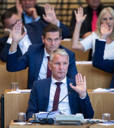 8 THURINGIAN STATE PARLIAMENT 56th PLENARY SESSION ** FOR EDITORIAL USE ONLY ** EDITORIAL USE ONLY ** Oct. 7, 2026, Erfurt, Thuringian State Parliament, 8th Legislative Session, 56th Plenary Session. Photo: Björn Höcke (AfD), parliamentary group leader; Uwe Thrum (AfD). Germany, Thuringia, Erfurt. Copyright SaschaxFromm Copyright: SaschaxFromm doc87xekzz0xo21iy73znd0 ,EDITORIAL USE ONLY Copyright: SaschaxFromm