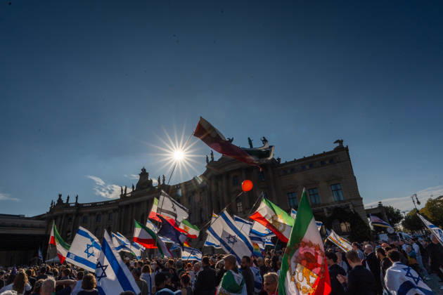 Memorial ceremony at Bebelplatz in Berlin-Mitte, the heart of the German capital. Event marking the 3rd anniversary of the Hamas terrorist attack in Israel on October 7. Never forget. Never be silent. Berlin, Berlin, Germany, Bebelplatz