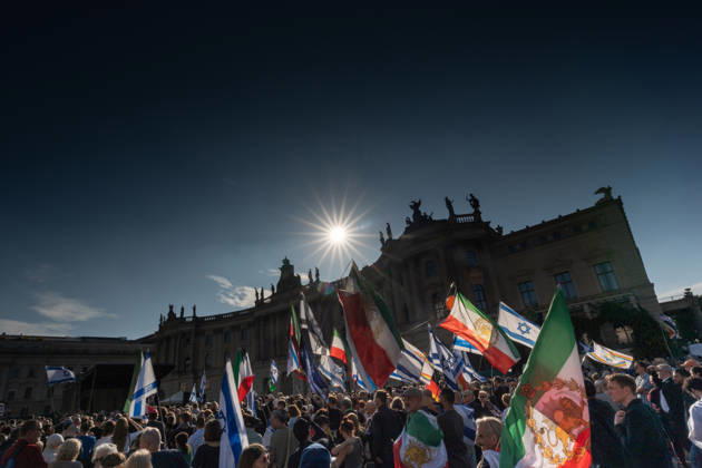 Memorial ceremony at Bebelplatz in Berlin-Mitte, the heart of the German capital. Memorial event marking the 3rd anniversary of the Hamas terrorist attack in Israel on October 7. Never forget. Never be silent. Berlin, Berlin, Germany, Bebelplatz