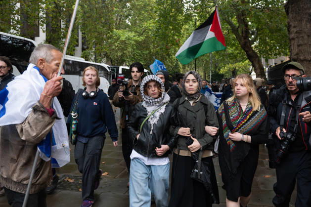 Pro-Palestinian protesters march In London LONDON, UNITED KINGDOM - OCTOBER 7: Pro-Israel counter-demonstrators stand opposite a pro-Palestinian student march in London, United Kingdom, on October 7, 2026, marking the third anniversary of the October 7, 2023 attacks. Thomas Krych Anadolu London United Kingdom. Editorial use only. Please get in touch for any other usage.  Copyright: x2026xAnadoluxThomasxKrychx