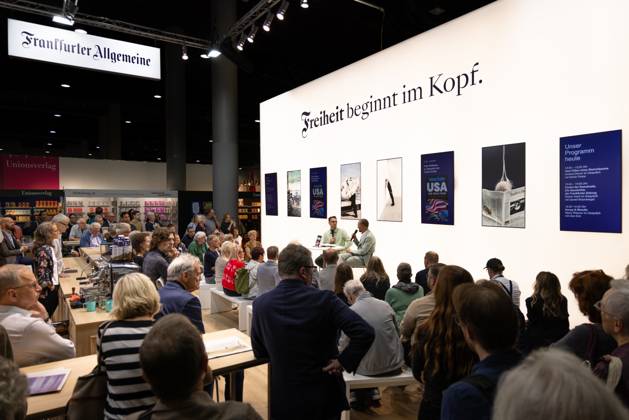 78th Frankfurt Book Fair An interview is taking place at the Frankfurter Allgemeine Zeitung booth at the Frankfurt Book Fair in Frankfurt am Main. The 78th Frankfurt Book Fair will take place October 7–11, 2026, at the Frankfurt am Main Exhibition Center in Hesse, Germany. 2026-10-07_frankfurter-buchmesse_22