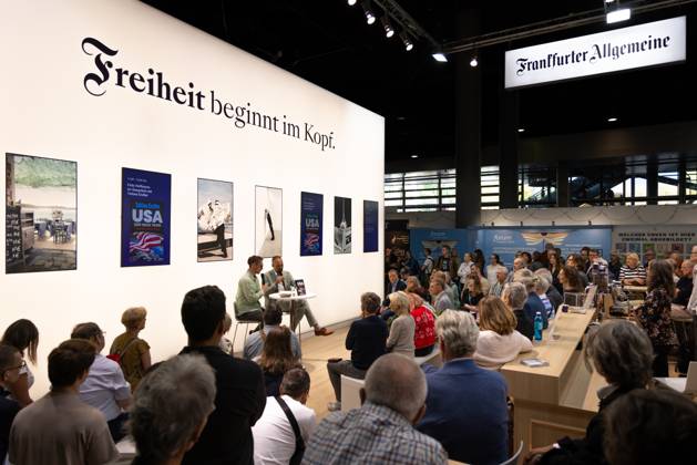 78th Frankfurt Book Fair An interview is taking place at the Frankfurter Allgemeine Zeitung booth at the Frankfurt Book Fair in Frankfurt am Main. The 78th Frankfurt Book Fair will take place from October 7–11, 2026, at the Frankfurt am Main Exhibition Center in Hesse, Germany. 2026-10-07_frankfurter-buchmesse_21