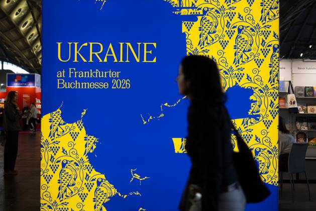 78th Frankfurt Book Fair: A visitor strolls past the Ukrainian booth at the Frankfurt Book Fair in Frankfurt am Main. The 78th Frankfurt Book Fair will take place October 7–11, 2026, at the Frankfurt am Main Exhibition Center in Hesse, Germany. 2026-10-07_frankfurter-buchmesse_26