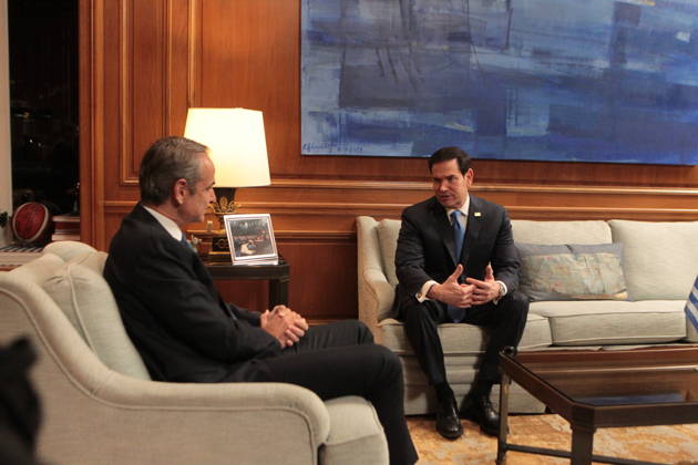 October 7, 2026, Athens, Greece: U.S. Secretary of State Marco Rubio meets with Greek Prime Minister Kyriakos Mitsotakis at the Maximos Mansion in Athens on Wednesday, October 7, 2026, during Rubioâ€⠢s official visit to Greece for the sixth Greeceâ€U.S. Strategic Dialogue. The meeting focuses on bilateral relations, defense and regional security, energy cooperation and wider developments in the Eastern Mediterranean. Athens Greece - ZUMAv62_ 20261007_zaf_v62_007 Copyright: xAristidisxVafeiadakisx