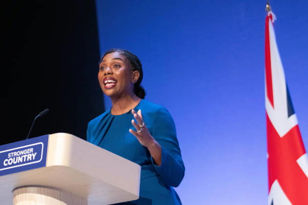 October 7, 2026, Birmingham, United Kingdom: Conservative leader Kemi Badenoch addresses delegates at the Symphony Hall in Birmingham on the final day of the party™s annual conference. Kemi Badenoch delivered her high-stakes keynote speech, she promised sweeping tax cuts and took direct aim at Andy Burnham s Labour government, declaring a battle for the soul of the nation Birmingham United Kingdom - ZUMAs197 20261007_aaa_s197_085 Copyright: xGaryxRobertsx