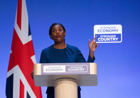 October 7, 2026, Birmingham, United Kingdom: Conservative leader Kemi Badenoch addresses delegates at the Symphony Hall in Birmingham on the final day of the party™s annual conference. Kemi Badenoch delivered her high-stakes keynote speech, she promised sweeping tax cuts and took direct aim at Andy Burnham s Labour government, declaring a battle for the soul of the nation Birmingham United Kingdom - ZUMAs197 20261007_aaa_s197_087 Copyright: xGaryxRobertsx