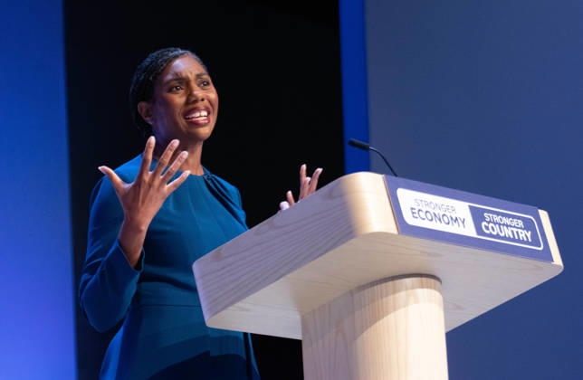 October 7, 2026, Birmingham, United Kingdom: Conservative leader Kemi Badenoch addresses delegates at the Symphony Hall in Birmingham on the final day of the party™s annual conference. Kemi Badenoch delivered her high-stakes keynote speech, she promised sweeping tax cuts and took direct aim at Andy Burnham s Labour government, declaring a battle for the soul of the nation Birmingham United Kingdom - ZUMAs197 20261007_aaa_s197_088 Copyright: xGaryxRobertsx