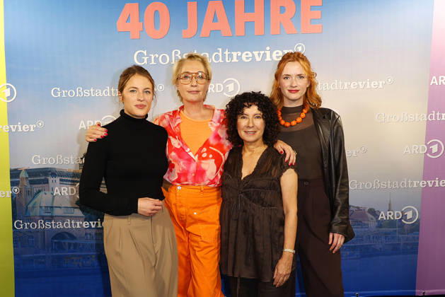 Sinha Melina Gierke, Saskia Fischer, Maria Ketikidou, and Sofie Junker attend the photo call for the 40th anniversary of the series *Großstadtrevier* on October 7, 2026, at the Astor Film Lounge in Hamburg, Germany. 40th anniversary *Großstadtrevier* photo call in Hamburg, Germany