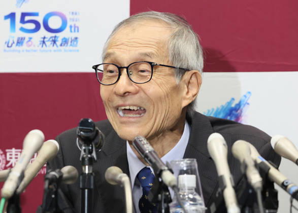 October 7, 2026, Tokyo, Japan - Japanese chemist Kenso Soai of professor emeritus at the Tokyo University of Science (TUS) speaks at a press conference as he won the Nobel Prize in Chemistry at the TUS campus Tokyo on Wednesday, October 7, 2026. Soai and French chemist Henri Kagan won the prize to discover non-linear effects and autocatalysis in asymmetric organic synthesis (photo by Yoshio Tsunoda AFLO) aflo_354085404