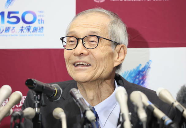 October 7, 2026, Tokyo, Japan - Japanese chemist Kenso Soai of professor emeritus at the Tokyo University of Science (TUS) speaks at a press conference as he won the Nobel Prize in Chemistry at the TUS campus Tokyo on Wednesday, October 7, 2026. Soai and French chemist Henri Kagan won the prize to discover non-linear effects and autocatalysis in asymmetric organic synthesis (photo by Yoshio Tsunoda AFLO) aflo_354085428
