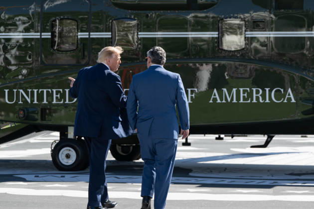 October 7, 2026, Washington, District Of Columbia, United States: President DONALD TRUMP walks with Sen. TED CRUZ toward Marine One on the South Lawn of the White House before departing for San Antonio, Texas, where Trump is scheduled to headline a midterm campaign rally. Washington United States - ZUMAk206 20261007_znp_k206_013 Copyright: xMattxKaminskyx