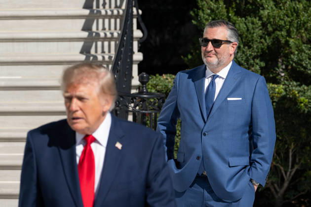 October 7, 2026, Washington, District Of Columbia, United States: Sen. Ted Cruz looks on as President DONALD TRUMP speaks to reporters on the South Lawn of the White House before departing for San Antonio, Texas. Washington United States  - ZUMAk206 20261007_znp_k206_023 Copyright: xMattxKaminskyx