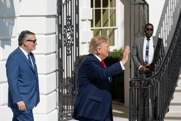 October 7, 2026, Washington, District Of Columbia, United States: President DONALD TRUMP and Sen. TED CRUZ walk out onto the South Lawn of the White House ahead of TrumpÃ¢â‚¬â ¢s departure for San Antonio, Texas, where he is scheduled to headline a midterm campaign rally. Washington United States - ZUMAk206 20261007_znp_k206_020 Copyright: xMattxKaminskyx
