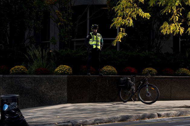October 7, 2026, Montreal, Pq, CANADA: A police officer looks on during a pro-Palestinian march in Montreal, on Wednesday, Oct. 7, 2026. Montreal CANADA  - ZUMAc35_ 20261007_zaf_c35_070 Copyright: xChristopherxKatsarovx